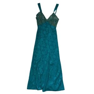Vtg Victorias Secret Gold Label Emerald Green Lace Sequin Slip maxi gown Dress M